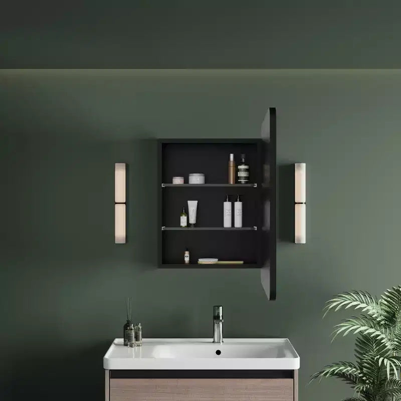 Schwarzer / Weißer / Goldener LED-Spiegelschrank, einzelne Tür, links- oder rechts angeschlagen, Einbau- oder Wandmontage