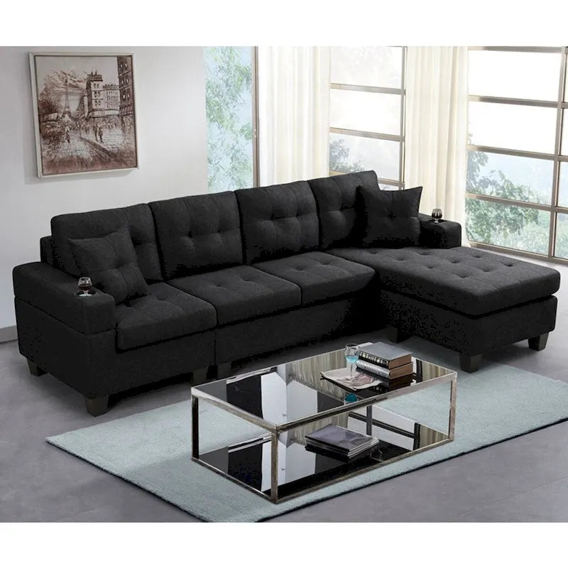 Schnittsofa-Wohnzimmer mit L-förmigem Chaiselongue und Getränkehalter