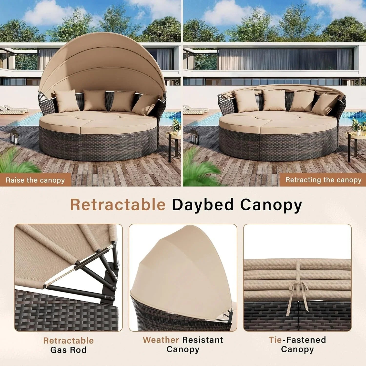 Nuon 4-teilige/5-teilige Outdoor-Garten-Sitzgruppe, Rattan-Tagesbett-Set mit Überdachung von Havenside Home