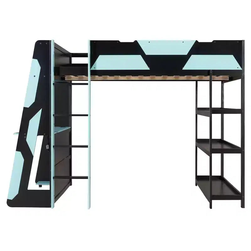 Luxystar Gaming-Hochbett mit Schreibtisch, Ablageregalen und Beleuchtung