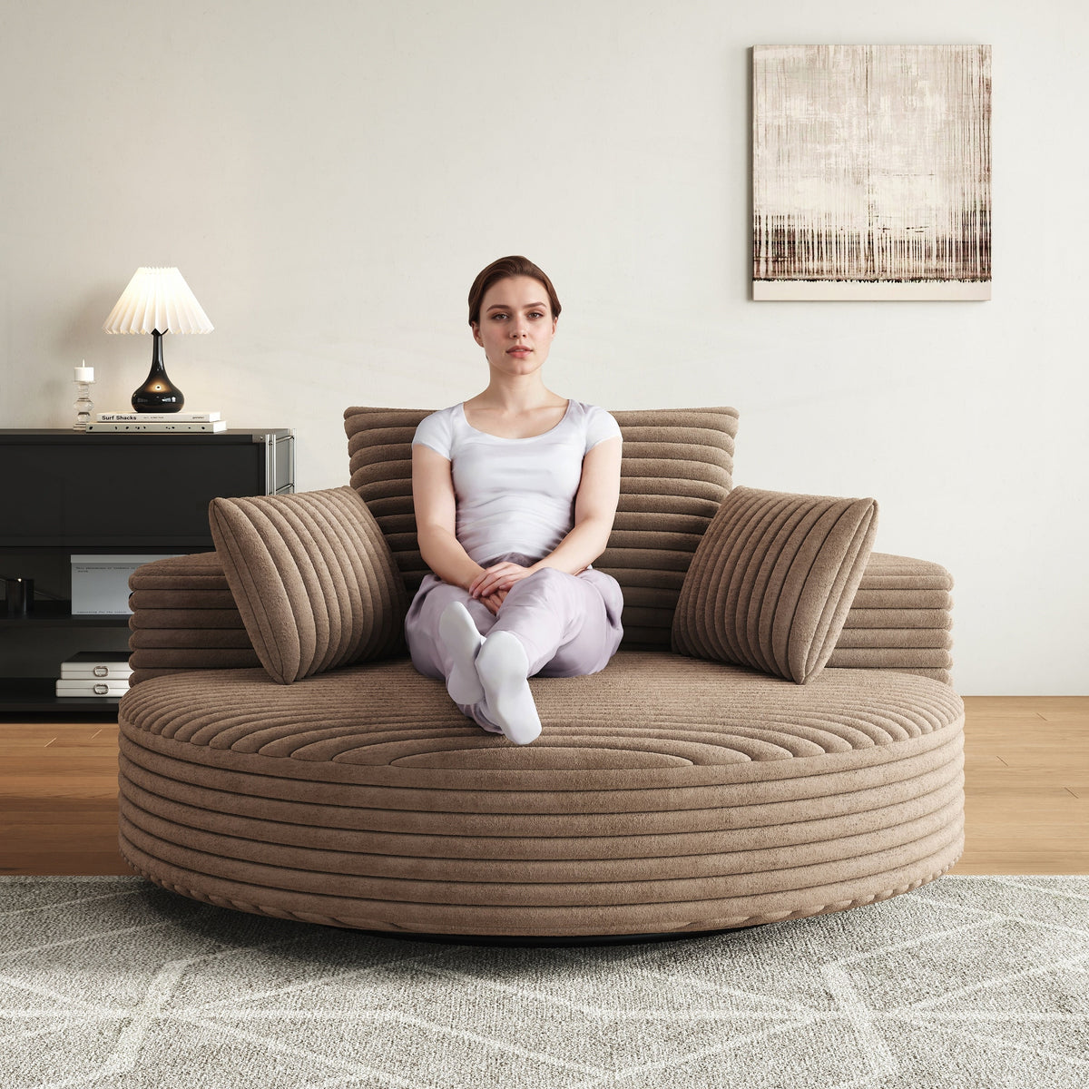 Einzelsessel aus Kord-Chenille-Schaumstoff, drehbar