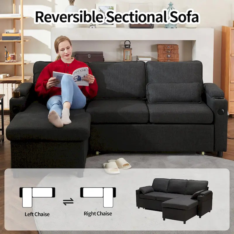 80 L-förmiges Schlafsofa, Sofabett mit Ausziehbett, umwandelbares Schlafsofa
