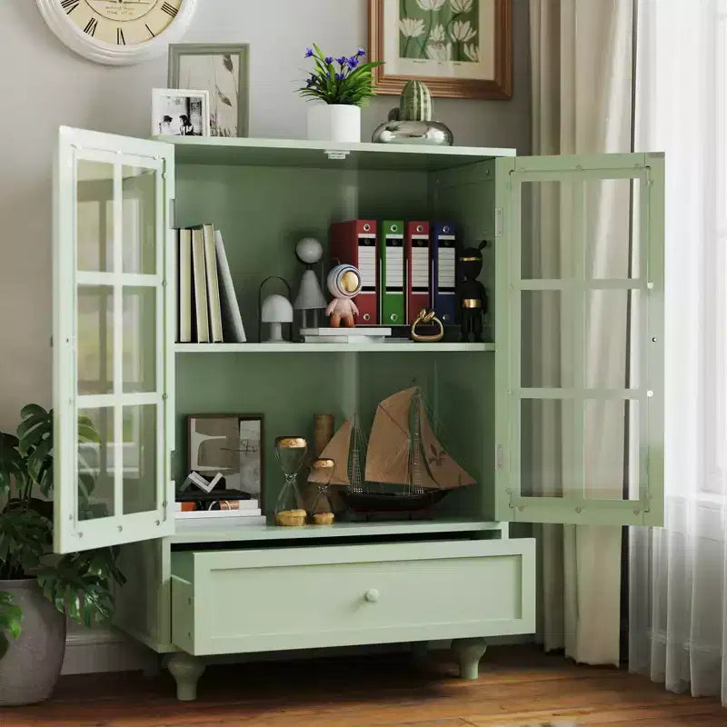 Aufbewahrungsschränke, Holz-Bodenschrank mit 1 Schublade und 2 Glastüren, Bauernhaus-Anrichte/Buffetschrank mit Stauraum für Wohnzimmer