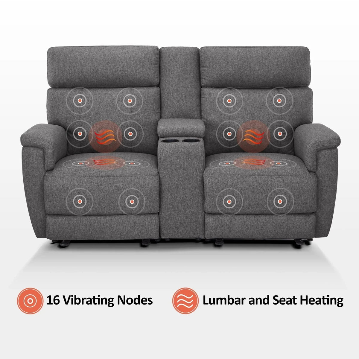 MCombo 60.2 Power Loveseat Relaxsofa mit Massage und zweifacher Heizung, verstellbarer Kopfstütze, USB- & Typ-C-Anschluss, Stoff