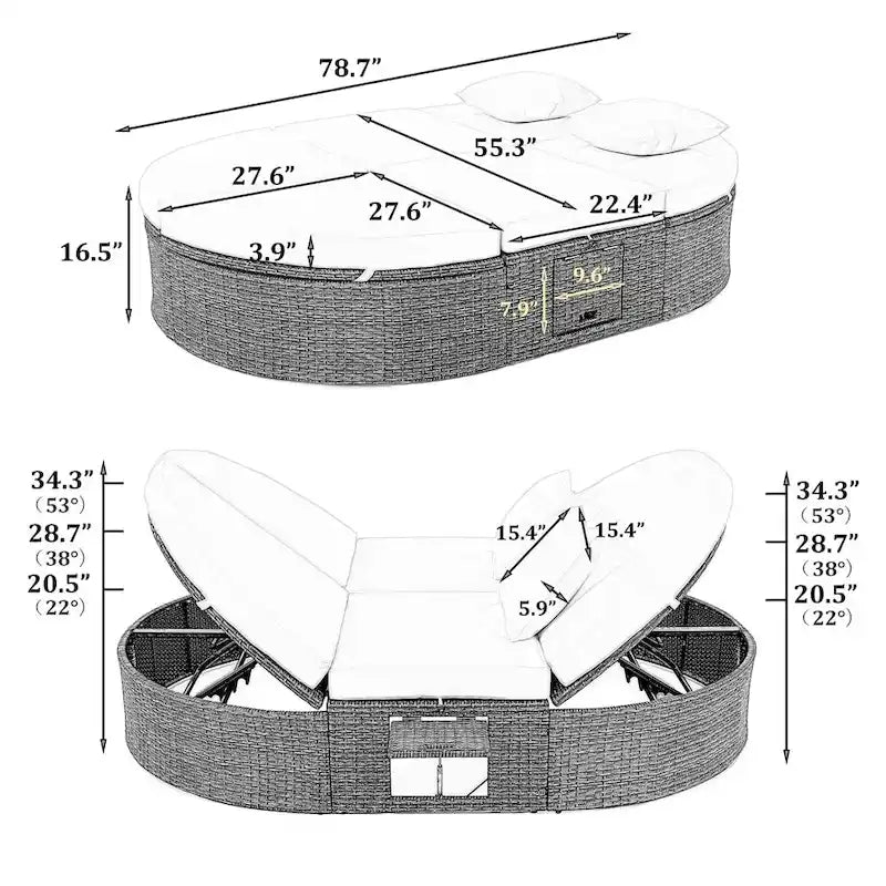 Outdoor Sonnenliege Gartenliege 2-Personen-Daybed mit Kissen und Polstern