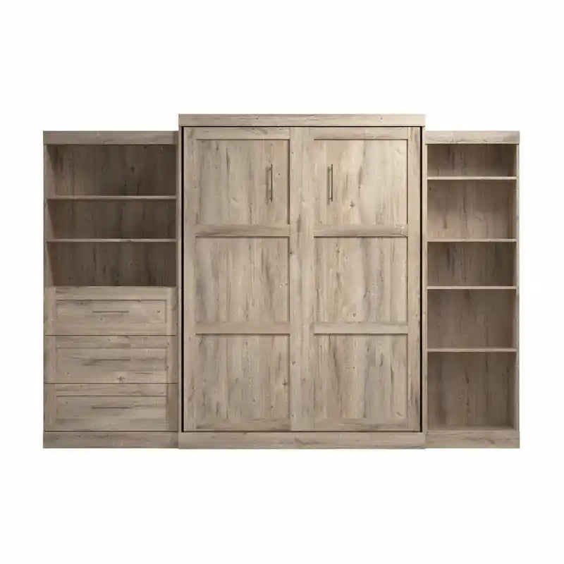 Schrankbett und zwei Regale mit Schubladen, 320 cm breites Wandbett