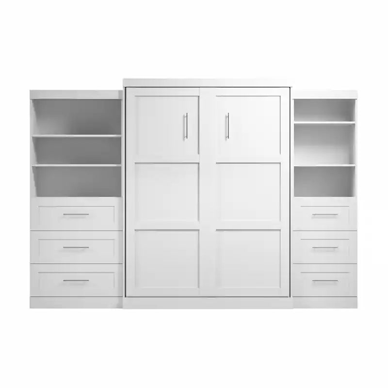 Schrankbett und zwei Regale mit Schubladen, 320 cm breites Wandbett