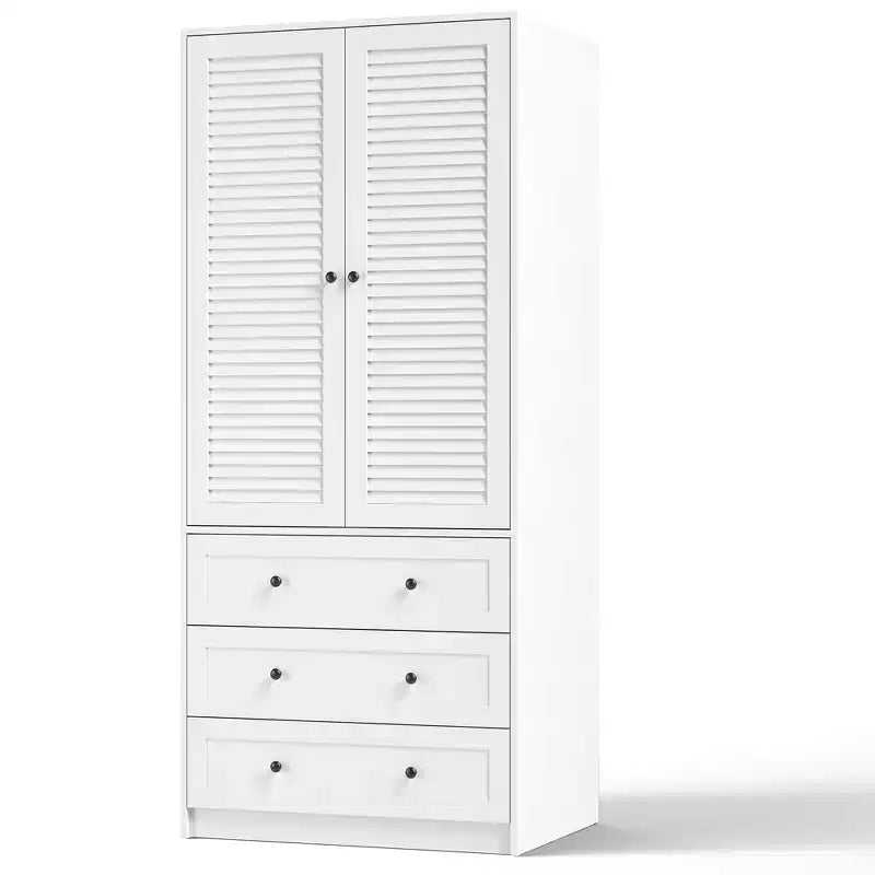 COZONY Kleiderschrank mit 3 Schubladen und 2 Türen, moderner Holzschrank für Schlafzimmer, robuster weißer Stehschrank