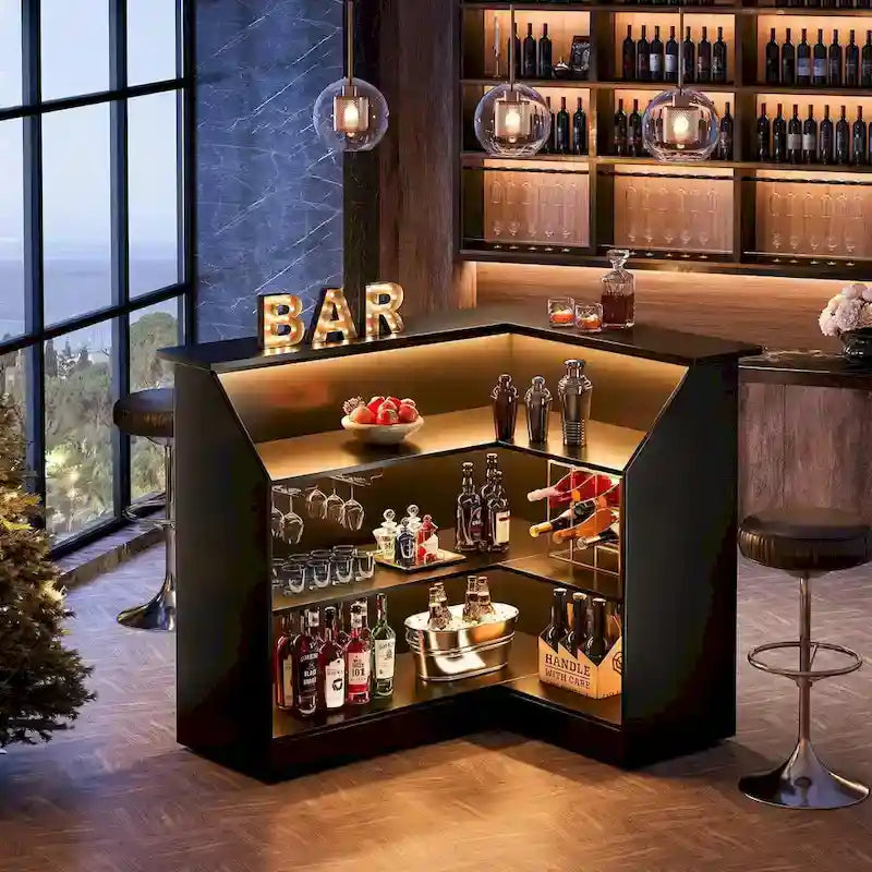 L-förmiger Barschrank mit Gläserhaltern für die Hausbar