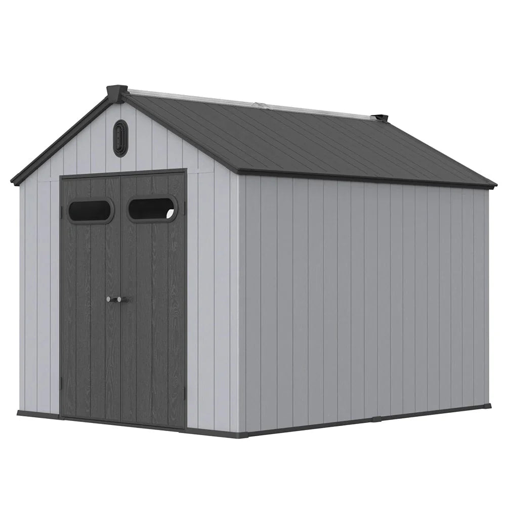2 x 1,2 m/2 x 2,4 m/2,4 x 1,8 m/2,4 x 3 m Allwetter-Gartenhaus aus Harz mit Bodenplatte, Spire-Geräteschuppen