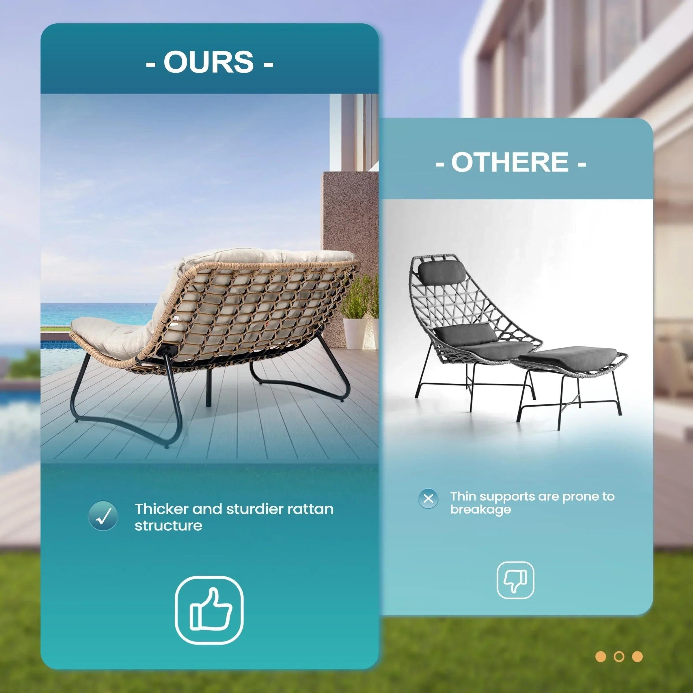 Doppelsessel Papasan mit Kissen, wetterfestes PE-Rattan und Metallrahmen für Innen- und Außenbereich