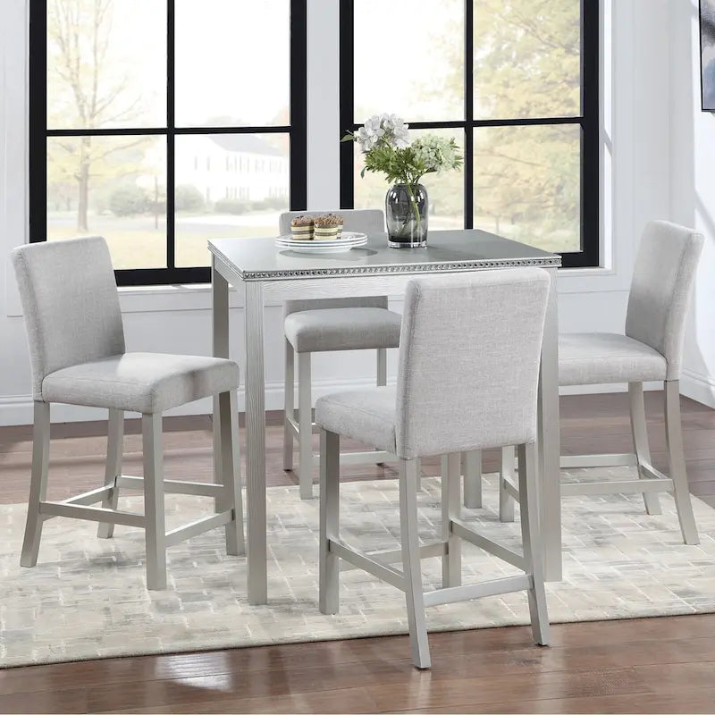 Modernes 5-teiliges Esszimmer-Set mit quadratischem Tresenhochtisch und 4 gepolsterten Stühlen