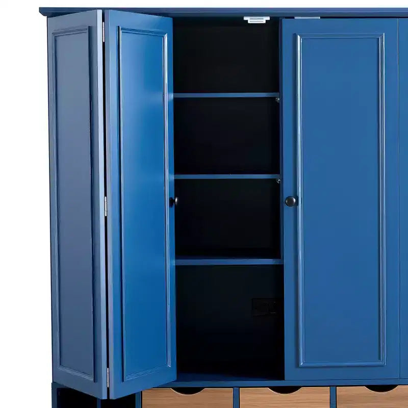 Whisen 180 cm hohe freistehende Küchenpantry, großer Esszimmer-Vorrratsschrank, Anrichte mit 4 faltbaren Türen, Einlegeböden, Weinregalen