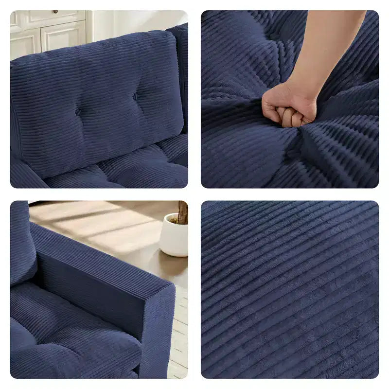 Mjkone 71" 2-in-1 Schlafsofa, umwandelbar, gerippter Stoff, klappbares Zweisitzer-Schlafsofa mit geknöpften Polstern, platzsparend