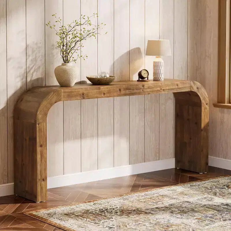 Lantine 70,87 Zoll Massivholz-Konsolentisch, Bauernhaus-Sofatisch mit Wasserfall-Ecken für Flur, Wohnzimmer, hinter dem Sofa, Naturholz