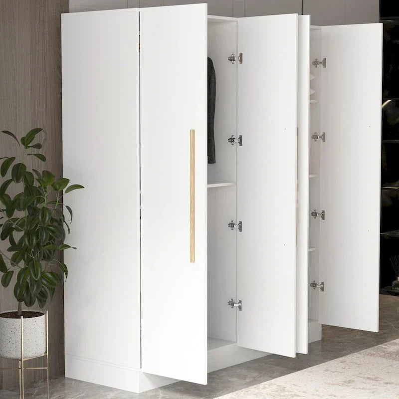 Moderner freistehender Kleiderschrank aus Massivholz mit Ablagefächern