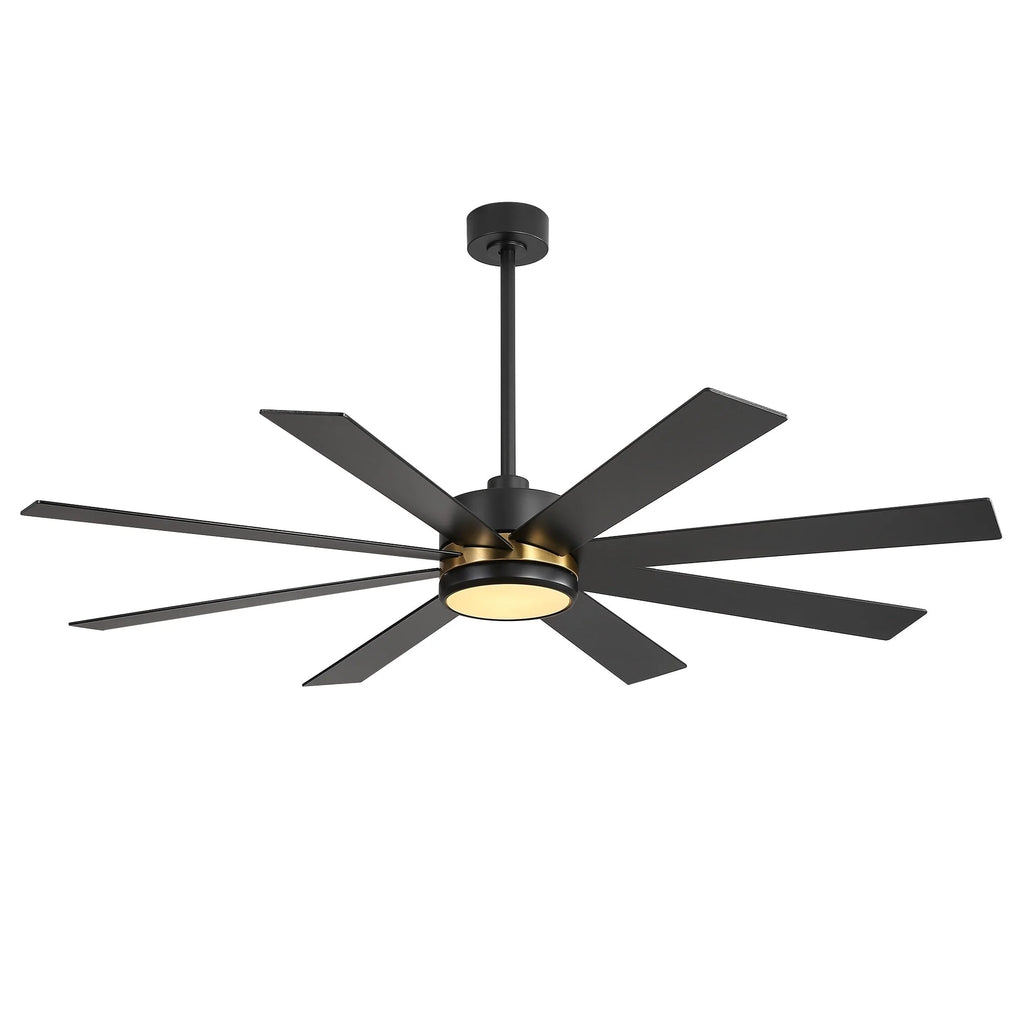 65-Zoll-LED-Deckenventilator mit 8 Flügeln, Licht und Fernbedienung, Schwarz