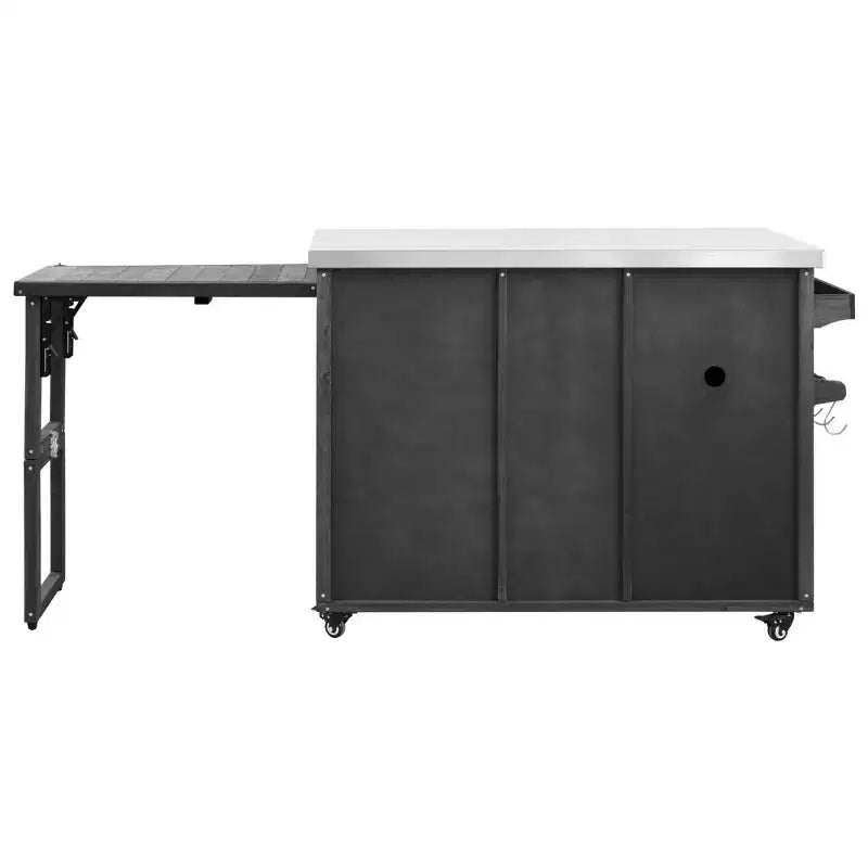 78,3 Zoll Outdoor-Kücheninsel mit Edelstahl-Arbeitsplatte, klappbarer Grillstation und Lagerschränken, Schwarz