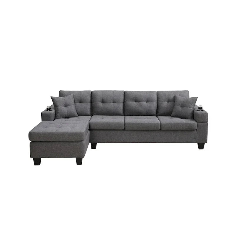 Schnittsofa-Wohnzimmer mit L-förmigem Chaiselongue und Getränkehalter