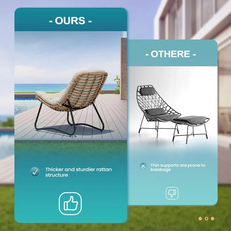 Outdoor-Papasan-Sessel mit Kissen, PE-Rattan-Gartenstühle mit Beistelltisch