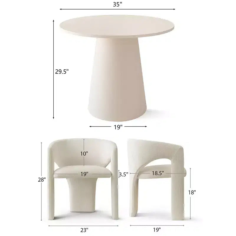 Kleines Essgruppe für 2 Personen, beige gepolsterte Stühle, runder Esstisch mit Säulenfuß, kompakte moderne Küchenmöbel-Panipeachy