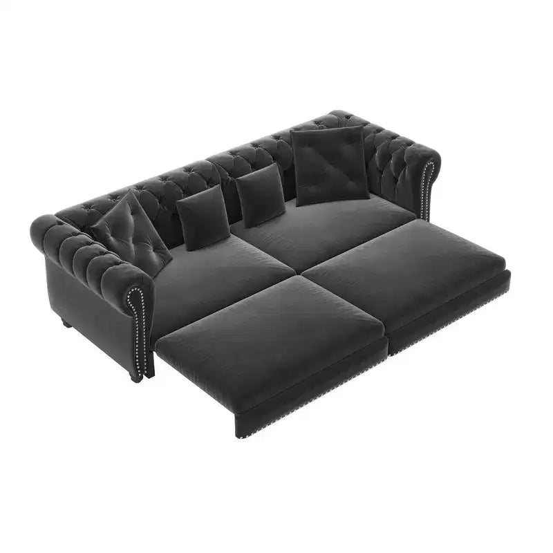 Whisen Velvet 3-in-1 Schlafsofa und wandelbares Schlafsofa im Kingsize-Format mit ausziehbarem Ottomane, getuftetem Design