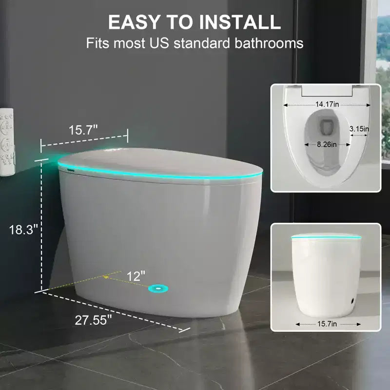 Smart-Bidet-Toilette mit automatischem Öffnen/Schließen von Deckel und Sitz, Fußsensor-Spülung, spülkastenlos, einteilig, verlängert, beheizter Sitz