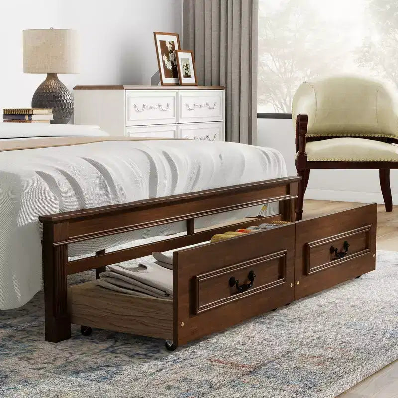 ModernLuxe Bettrahmen für Queensize-/Kingsize-Betten mit hohem Kopfteil, rustikales Holzbettgestell mit 2 Schubladen, LED-Beleuchtung und USB-Anschlüssen