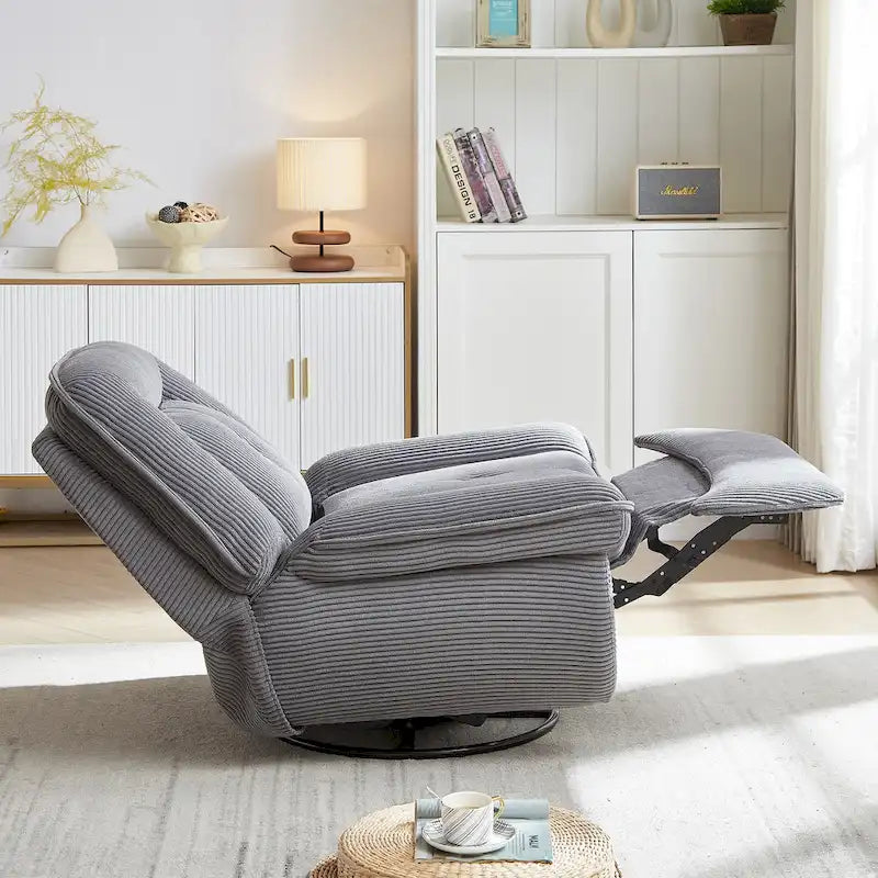 Drehbarer Relaxsessel aus Cord mit Gleitfunktion und Fußstütze für das Wohnzimmer
