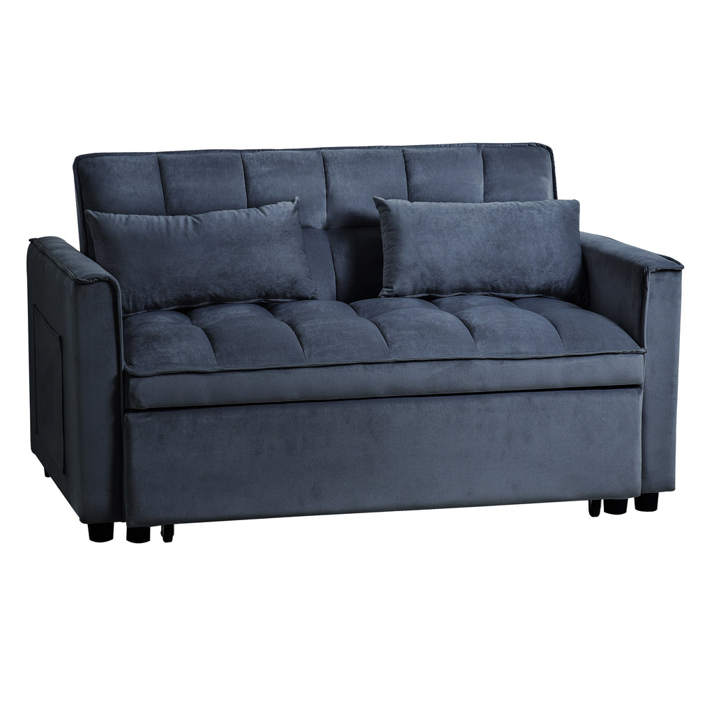 Modernes Schlafsofa zum Ausziehen, 3-in-1 Schlafsofa mit verstellbarer Rückenlehne, Samt-Zweisitzer, Kissen & Seitentaschen