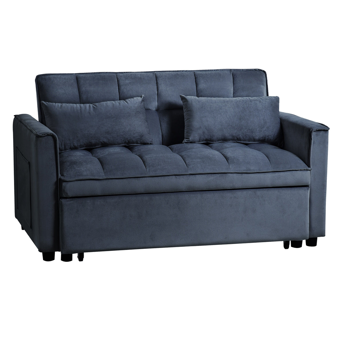 Modernes Schlafsofa zum Ausziehen, 3-in-1 Schlafsofa mit verstellbarer Rückenlehne, Samt-Zweisitzer, Kissen & Seitentaschen