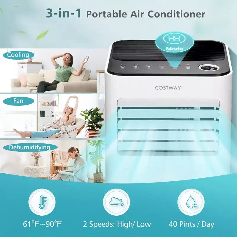 Costway 8000 BTU Mobile Klimaanlage 3-in-1 Luftkühler mit Ventilator Entfeuchten Schlafmodus