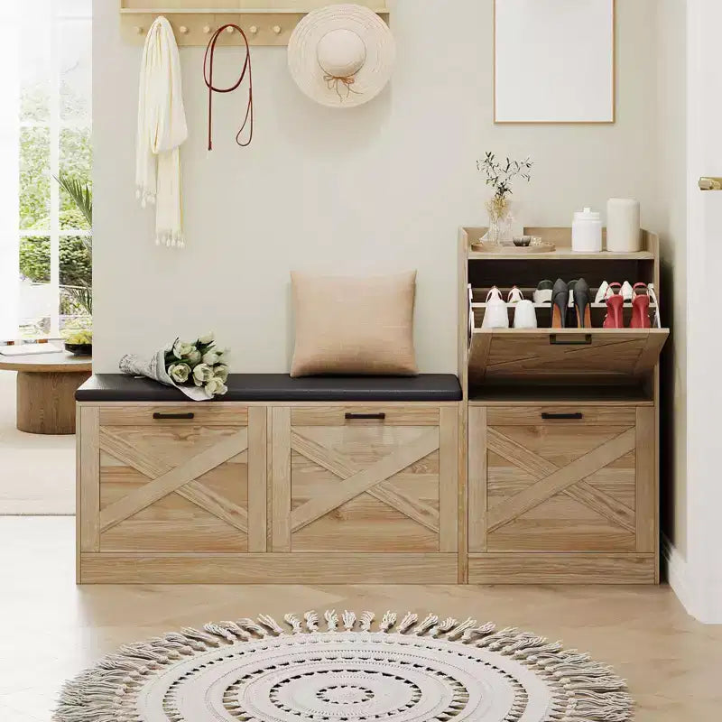 Bauernhaus-Schuhschrank, Holz-Eingangsbank mit 4 Kippschubladen, schmaler, versteckter Schuh-Organizer, freistehendes Schuhregal für Flur und Diele