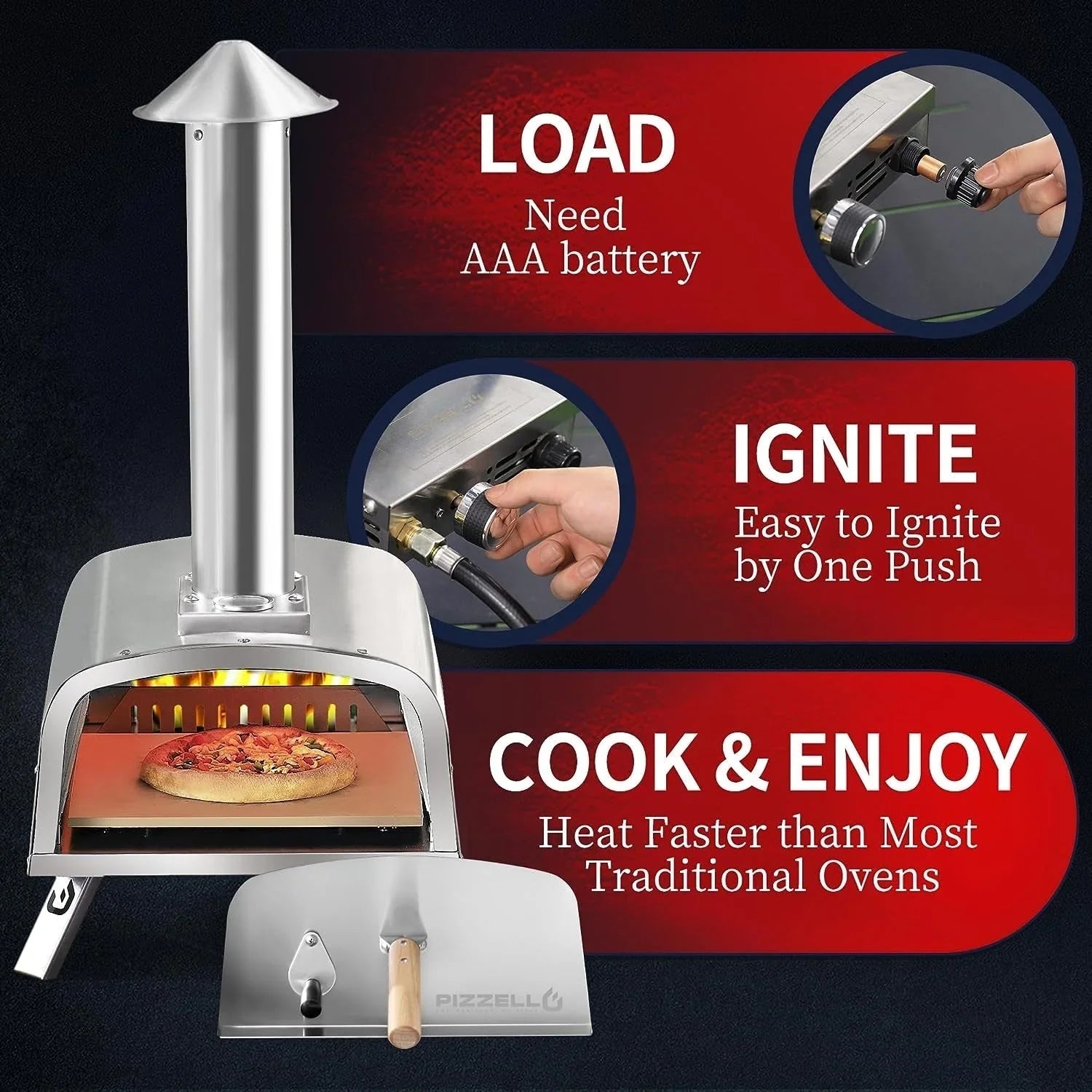 Multi-Brennstoff Outdoor Pizzaofen Steinbackofen mit Gasbrenner & Holzfach - 30 cm