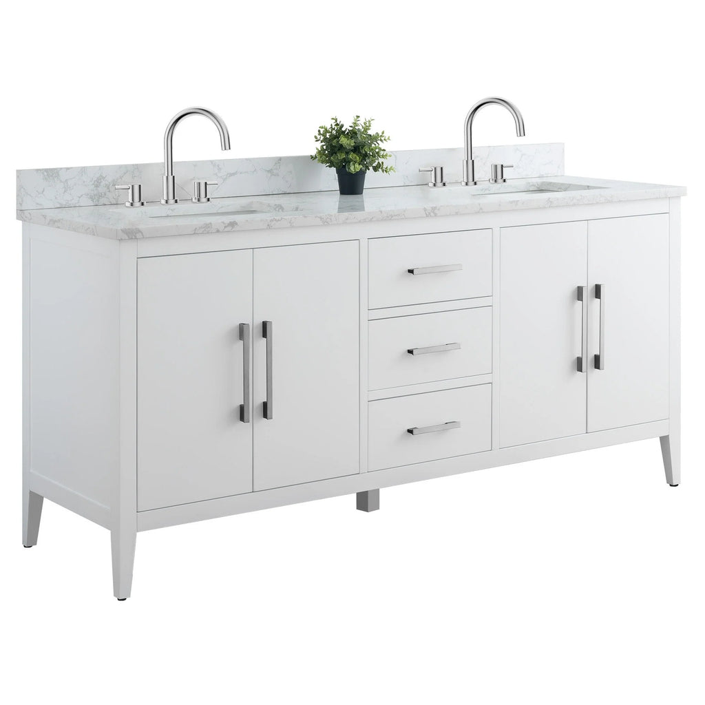 Vanity Art 72 Zoll Badezimmer-Waschtischunterschrank mit Doppelwaschbecken und Kunstmarmorplatte