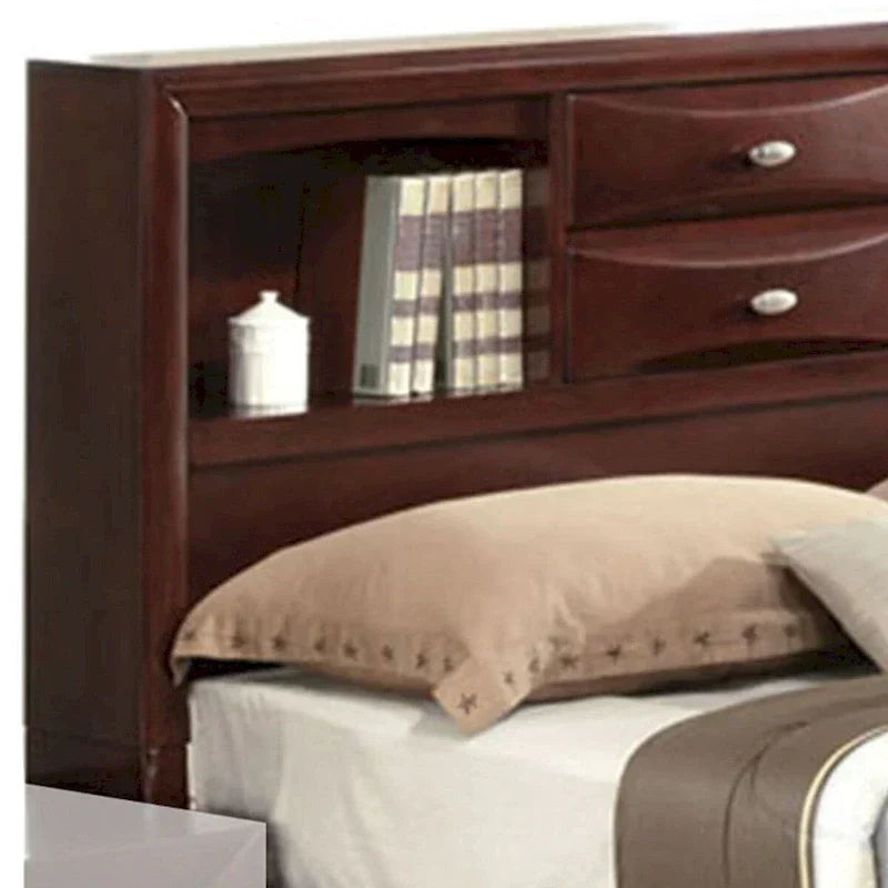 Paneelbett Queen Size mit Kopfteilregal und Schubladen, Braun