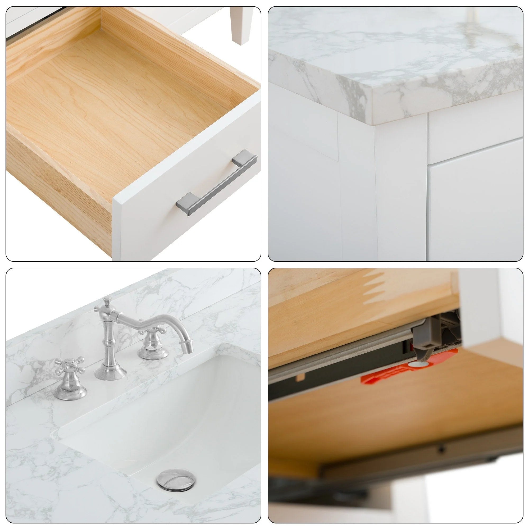Vanity Art 72 Zoll Badezimmer-Waschtischunterschrank mit Doppelwaschbecken und Kunstmarmorplatte