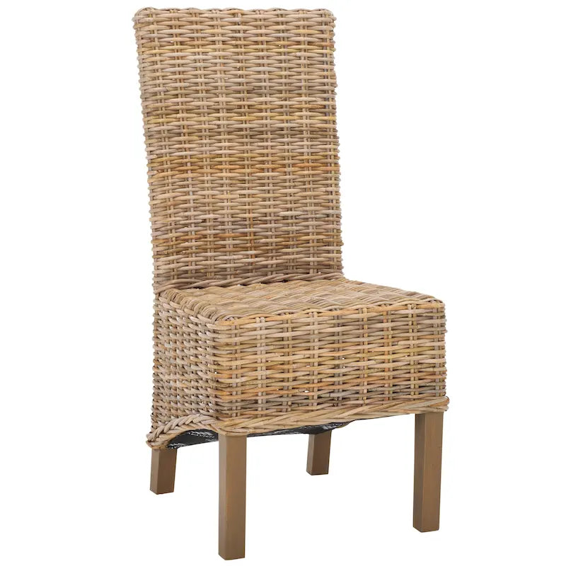 2er-Set Esszimmerstühle aus natürlichem Korbgeflecht 48B x 56T x 104H cm, Boho Coastal Stil