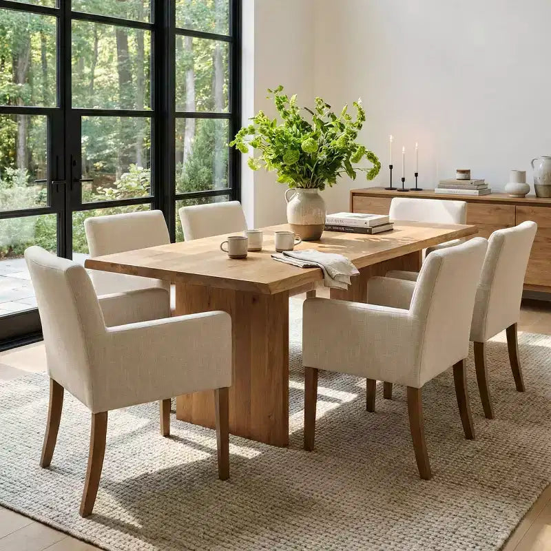 Set aus 6 gepolsterten Esszimmerstühlen mit Armlehnen, moderne Leinen-Sessel mit Holzbeinen, Akzentstühle für Esszimmer, Wohnzimmer - Panipeachy