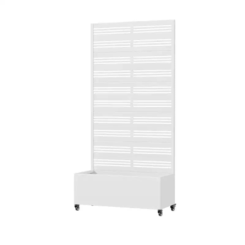 MAYEERTY Rechteckiger Pflanzkasten aus weißem Schmiedeeisen mit Spalier (Harold Wide-Narrow B Louvered), 72x35x16, 5-teilige Garten-Deko für Innen und Außen