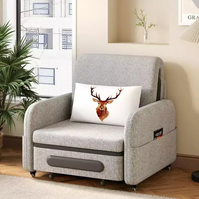 Gaoyangjiaju 3-in-1 Schlafsofa mit Stauraumschublade – Ausziehbares Schlafsofa mit Seitentasche & Kissen – Grau