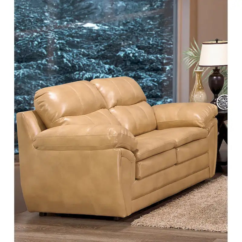 Simon Hellbraun-braunes Ledergel-Sofa, Loveseat und Sessel-Set