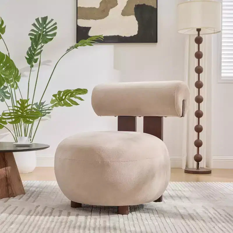 Christopher Knight Home Chariya Moderner Akzentstuhl aus Kautschukholz mit Samtbezug und zylindrischer Rückenlehne
