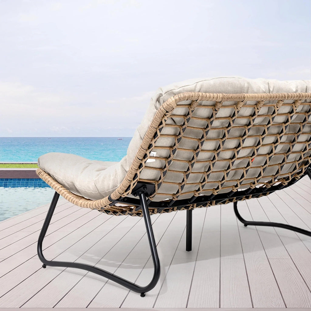 Doppelsessel Papasan mit Kissen, wetterfestes PE-Rattan und Metallrahmen für Innen- und Außenbereich