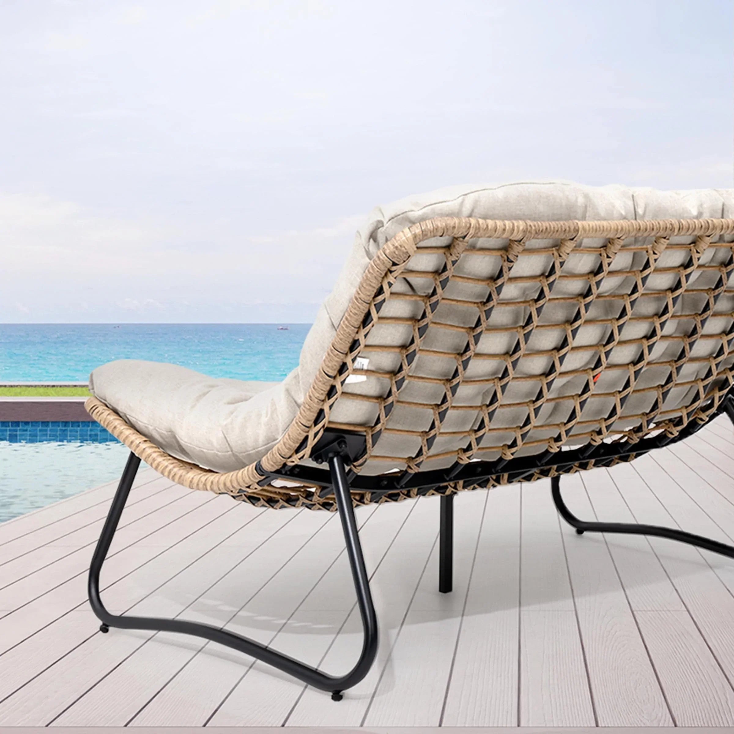 Doppelsessel Papasan mit Kissen, wetterfestes PE-Rattan und Metallrahmen für Innen- und Außenbereich