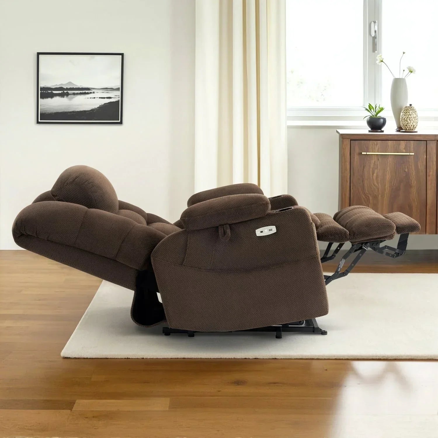 MCombo Großer, breiter Power-Lift-Liegesessel mit zwei Motoren, Massage und dualer Heizung für große und korpulente Senioren, Stoff R7635