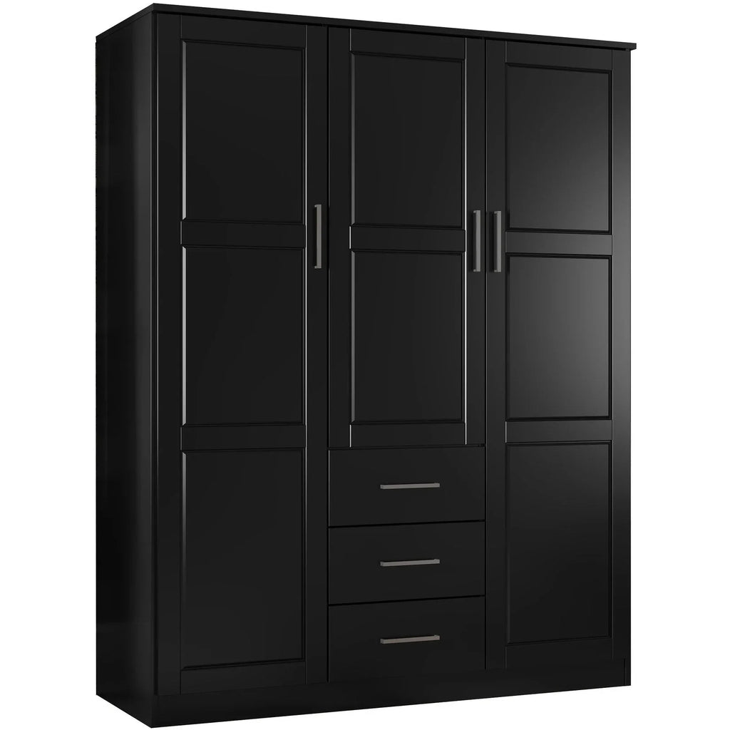 Palace Imports 100% Massivholz Cosmo 3-Türiger Kleiderschrank mit Massivholz- oder Spiegeltüren