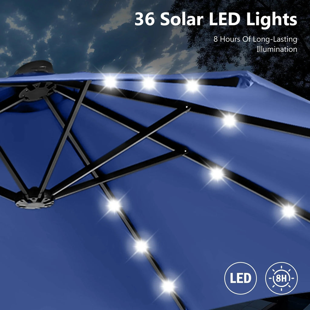 MAISON ARTS 4,5 m rechteckiger Kurbel-Doppelseiten-Sonnenschirm für den Außenbereich, solarbetriebener LED-Terrassenschirm mit Sockel