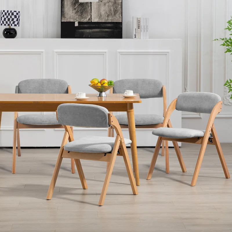 Stapelbare Esszimmer-Klappstühle aus Holz mit gepolsterten Sitzen (4er-Set)