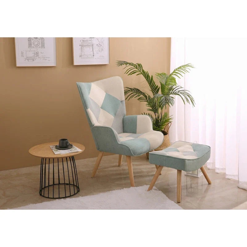 Akzentsessel mit Ottoman, Wohnzimmersessel und Ottomane Set, Bequemer Seitenlehnsessel für Schlafzimmer, Kreative Spleiß-Stoffoberfläche